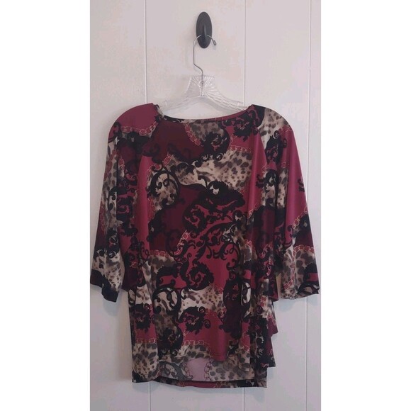 Women's Maroon Gold Ruffle Stretchy 3/4 Sleeve Top Size XL - Picture 2 of 4